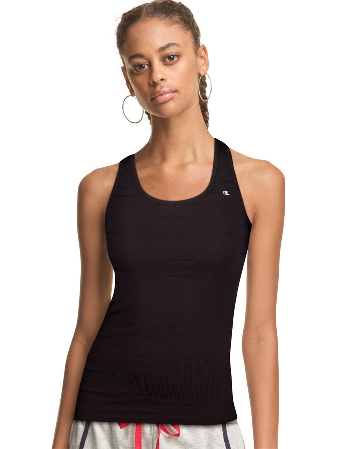 Champion Womens Tank Tops NZ - Ribbed Racerback Black ( 8953-LABKZ )